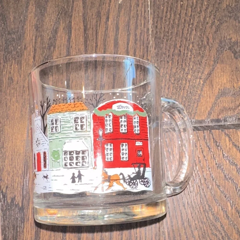 Christmas Glass Mug with Colorful Village Scene